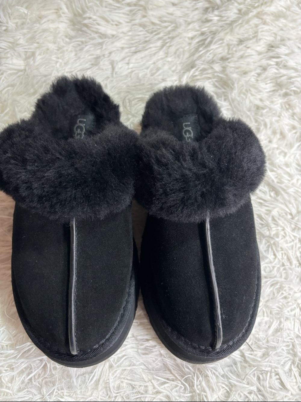 UGG DISQUETTE PLATFORM SLIPPER WOMENS SUEDE/WOOL SLIDE SANDAL BLACK - Picture 8 of 9